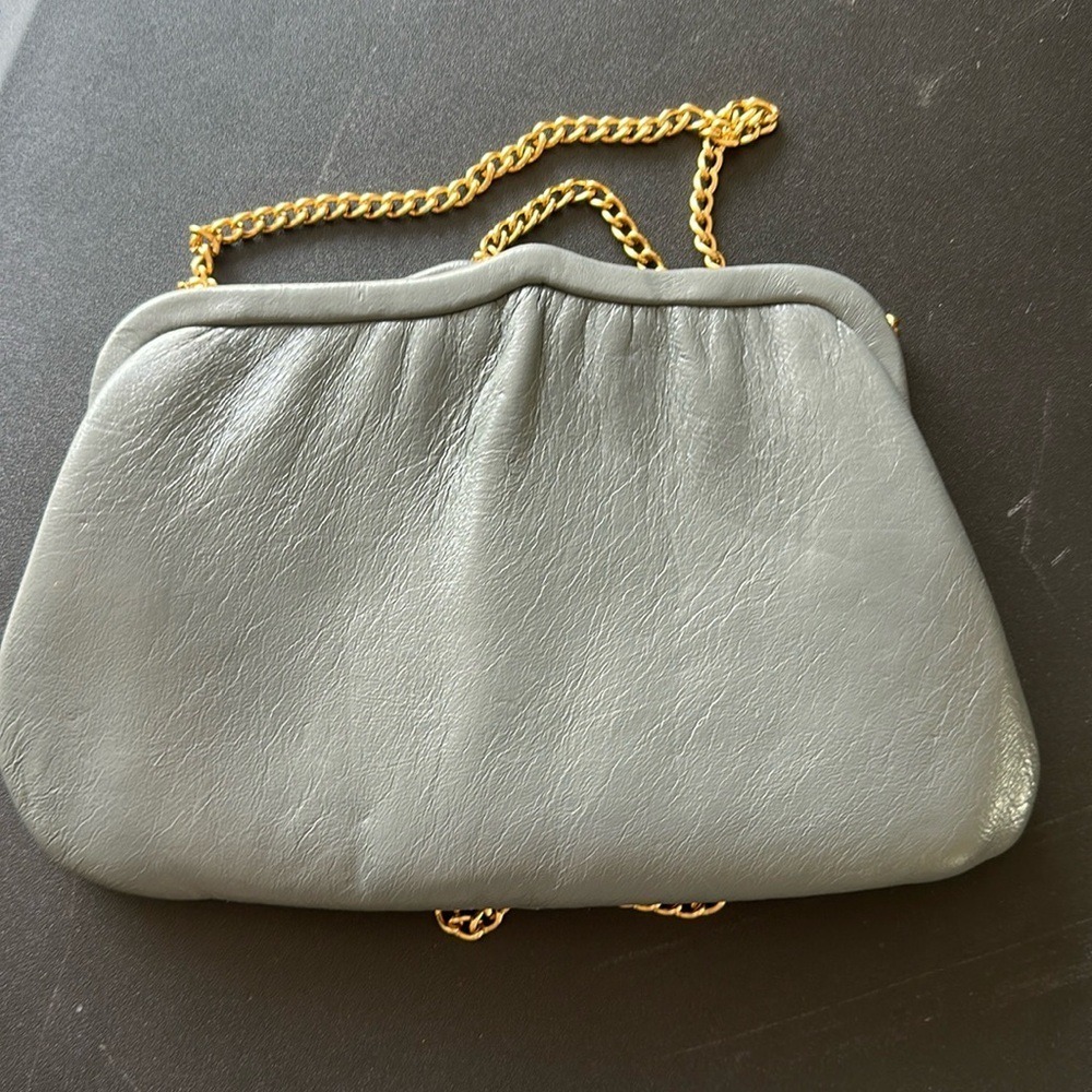 Vintage Ande' Gray Pleated Clutch with Chain Strap